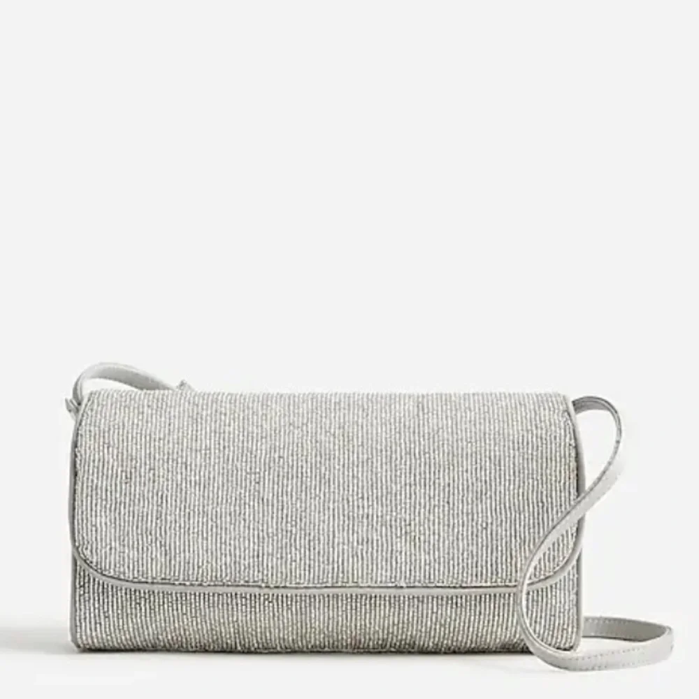 J. Crew NWT Florence Convertible Clutch‎ with Beads - Silver